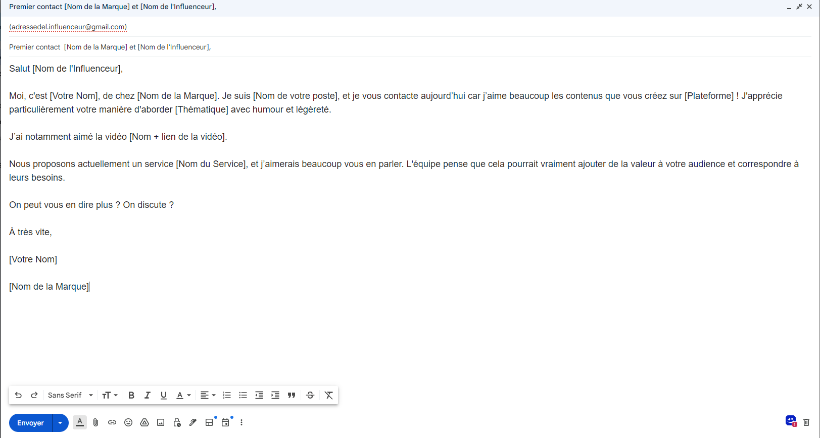 Example of a message to contact an influencer